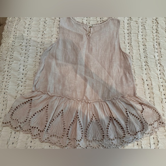 SPAZIOCHIC Italy 100% Linen Sleeveless Tank Top M Ruffle Embroidery Cutouts - Picture 5 of 8